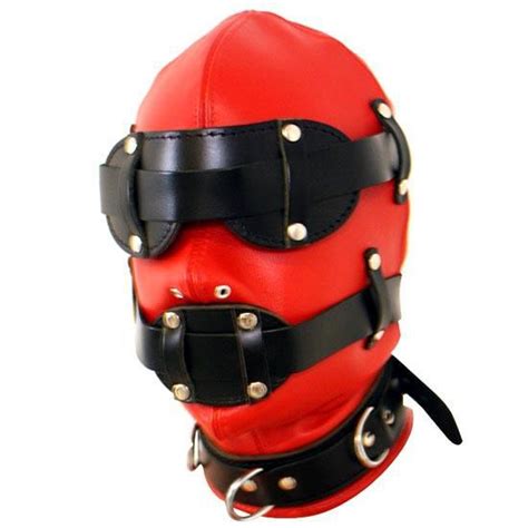 Hot Leather Bondage Dual Color Sensory Deprivation Hood Total Enclosure Head Mask With Snap On