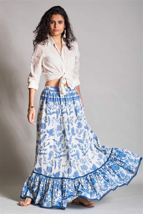 Buy Payal Jain White Cotton Dobby Printed Skirt Online Aza Fashions