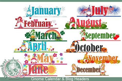 Gnome Calendar Blog Toppers Graphic By Queenbrat Digital Designs