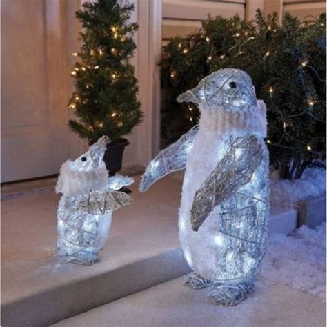 Outdoor Set Of 2 Cool White Twinkling Penguins Christmas Yard Lawn