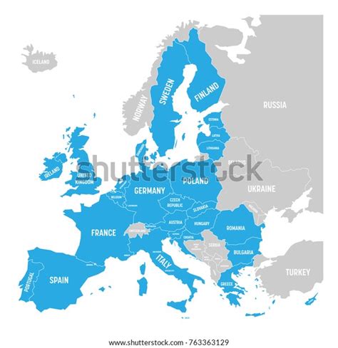 Political Map Europe Blue Highlighted 28 Stock Vector Royalty Free