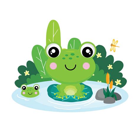 Cute Frog Sitting On A Leaf In A Pond 2861306 Vector Art At Vecteezy