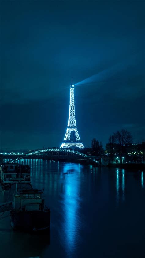 Paris Eiffel Tower Night City River Bridge Iphone 8 Wallpapers Free