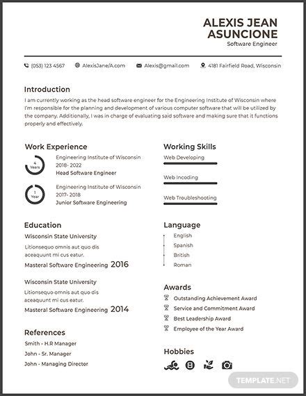 With the help of adobe cv stands for curriculum vitae which means course of life, latin. Resume/CV for Software Engineer Fresher Template - Word ...