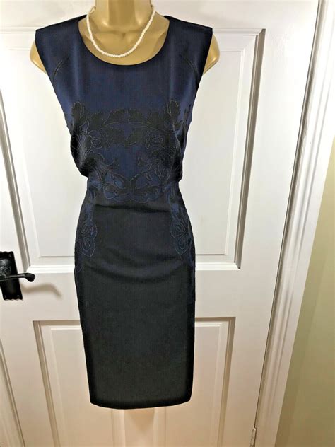 Per Una Speziale Black And Navy Blue Floral Lined Dress Gem