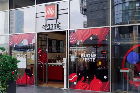 Milan Italy Illy Caffe Store Entrance With Logo At Gae Aulenti Square