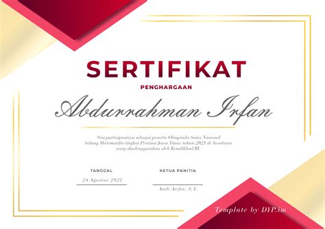 Free certificate templates that you can use to make formal awards, awards for kids, awards for a general award certificate templates. Download Template Sertifikat Bahasa Indonesia PSD Siap ...