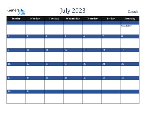 July 2023 Calendar With Canada Holidays