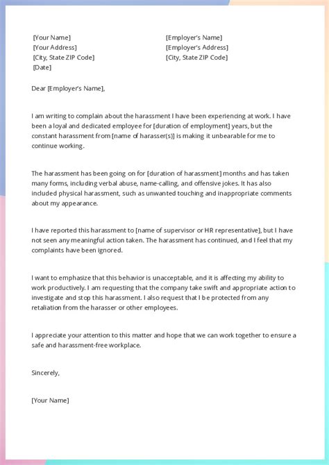 Free Word Template Complain About Harassment Letter Template