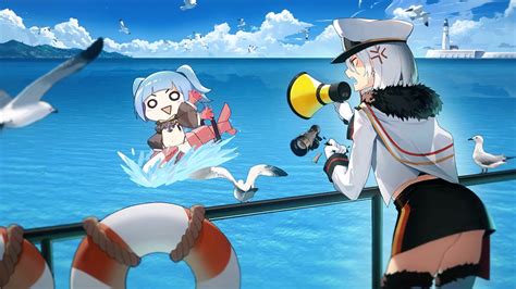 2girls Animal Anthropomorphism Azurlane Bird Bluehair Chibi Gamecg