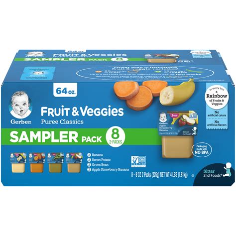 Gerber 2nd Foods Baby Food Fruit And Veggies Puree Classics Sampler Pack