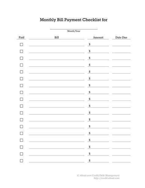 Bill Payment Checklist Fill Out Printable Pdf Forms Online