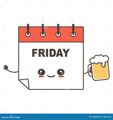 Cute Cartoon Happy Calendar Character On Friday With Glass Of Beer