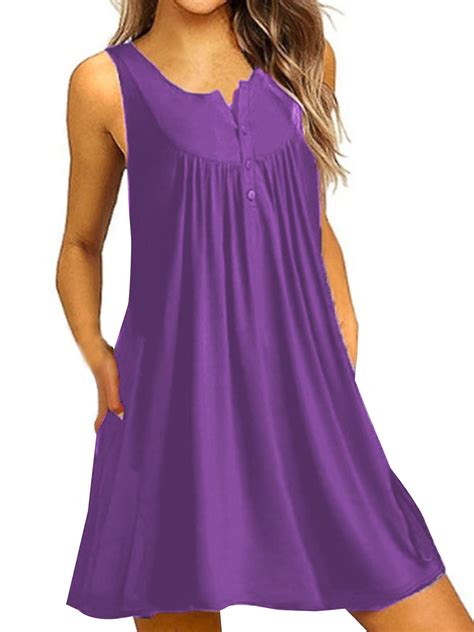 Sexy Dance Nightshirt For Women Sleeveless Sleepwear Nightgown V Neck Henley Tunic Tank Dress