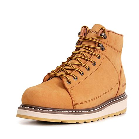 Buy Men’s Classic Work Boots 6 Tan Soft Toe Lace Up Water Resistant Comfortable Lightweight