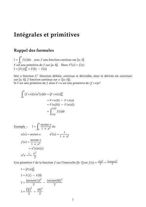 Intégrales Et Primitives Intégrales Et Primitives Rappel Des Formules I B A F ♣xqdx Avec F Une