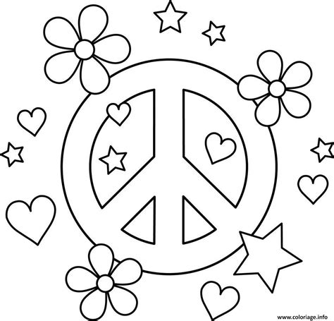 Coloriage Symbole De La Paix Avec Coeurs Fleurs Et Etoiles Jecolorie Com