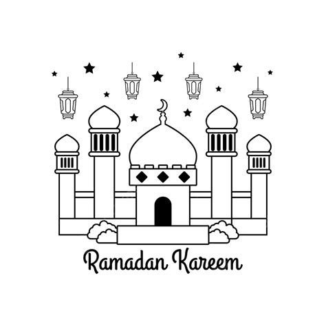 Gambar Garis Besar Ramadhan Dengan Masjid Besar Arab Kareem Mubarak