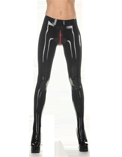 Sexy Womens Black Latex Leggings Open Crotch Skinny Rubber Trousers