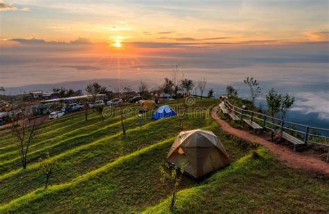 Beautiful Sunrise With The Morning Mist Thailand Stock Image Image