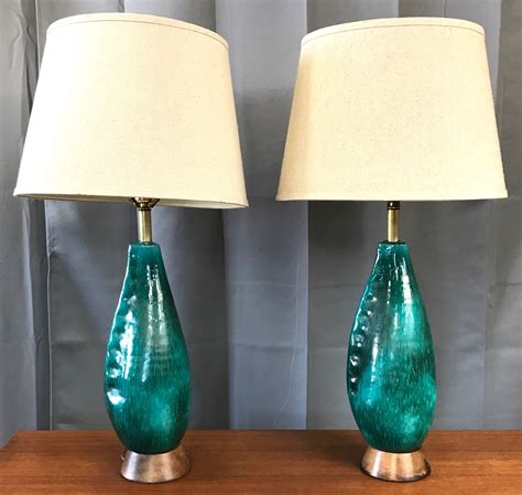 Pair Of Marcello Fantoni Turquoise Ceramic Table Lamps Past Perfect