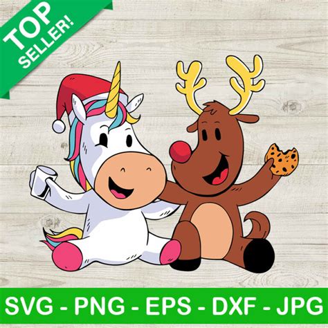 Unicorn And Reindeer Christmas Svg Unicorn With Santa Hat Svg Merry