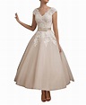 FNKS Women's 1950s Vintage Tea Length Wedding Dresses Lace Prom Dress