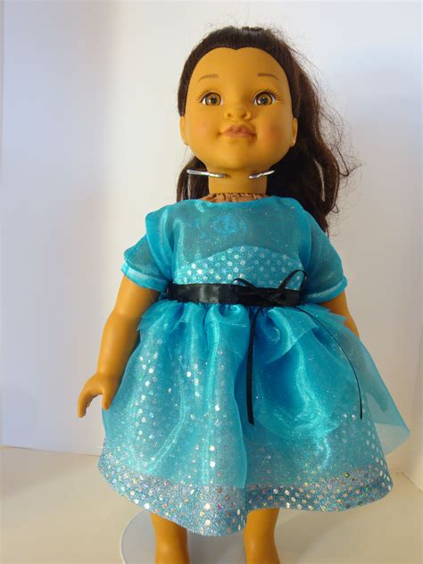 Fits 18 American Girl Doll Turquoise Sparkly Dress Of Satin And Tulle Net Features 3 Layered