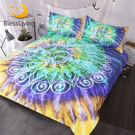 Blessliving Lotus Flower Tie Dye Bedding Sets 3 Piece Bohemian Mandala