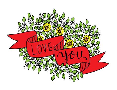 Love You Hand Lettering Handmade Calligraphy With Ribbon And Flowers
