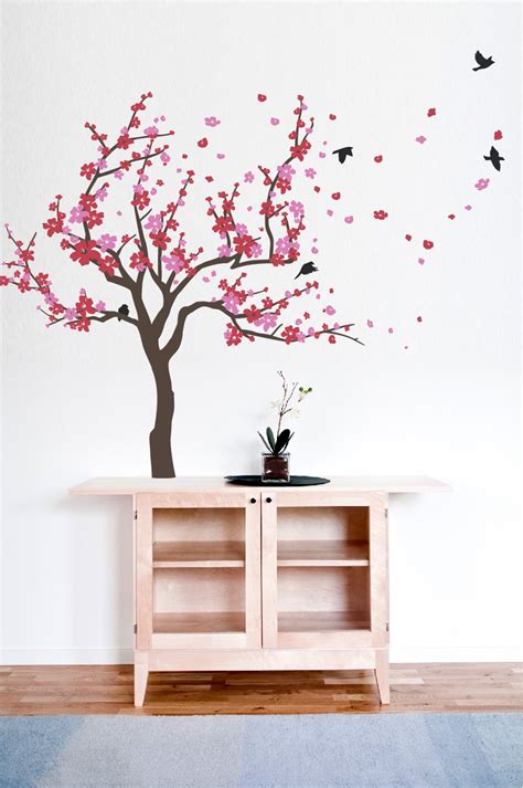 Buy Japanese Cherry Blossom Tree And Birds Wall Decal Sticker For