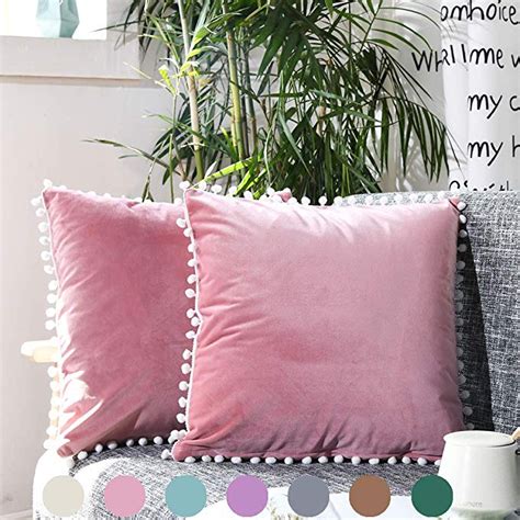 Pink Pom Poms Throw Pillow Cover Velvet Cushion Cover