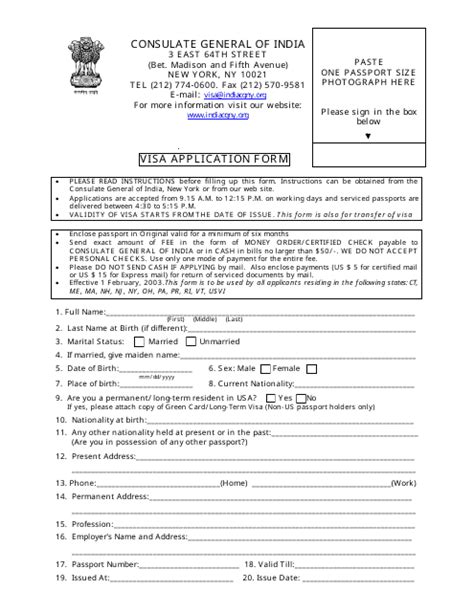 Printable Indian Visa Application Form Images