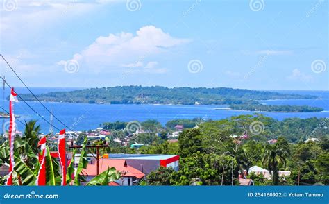 Manokwari City View With Mansinam Island In The Background Stock Photo