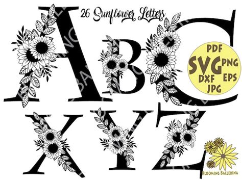 30 Sunflower Monogram Letters Svg Floral Alphabet Svg Flower Etsy