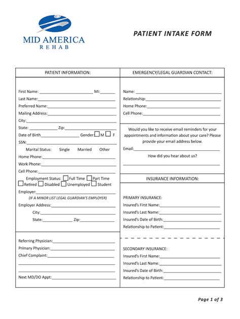 Mid America Rehab Patient Intake Form Fill And Sign Printable