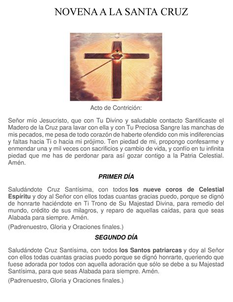 Novena A LA Santa cruz NOVENA A LA SANTA CRUZ Del al de Septiembre Acto de Contrición
