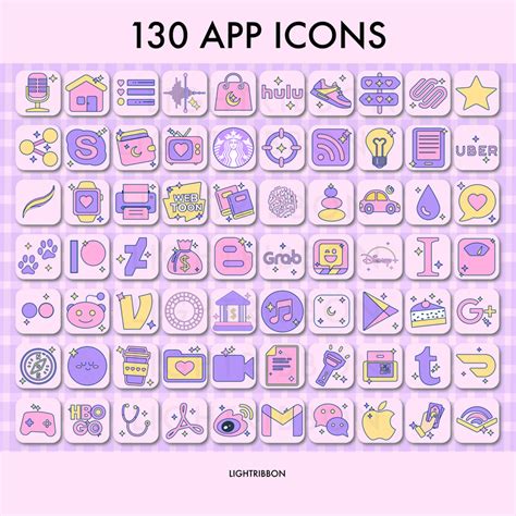 Cute Kawaii App Icons Pink Purple Iphone Ios 14 Ios 16 Lightribbon