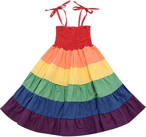 Girl Dresses Summer Girls Beach Rainbow Dress Girls Sleeveless Sling