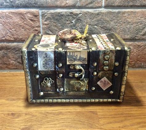 Steampunk Inspired Wooden Chest Steampunk Trinket Box Etsy Wooden