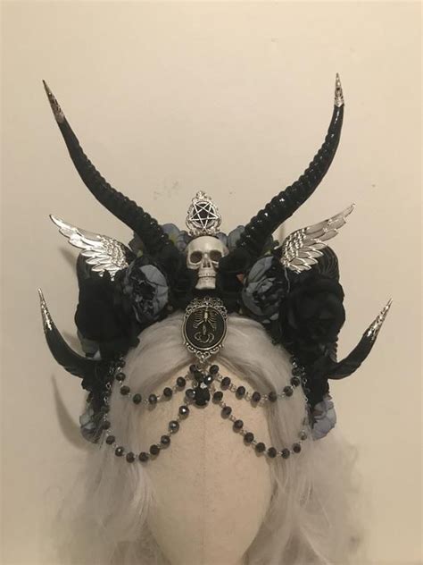 Wings Of Lucifer Double Horns Demon Gothic Pentagram Headdress Larp