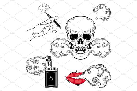 Vector Sketch Vaping Symbols Set Illustrator Graphics ~ Creative Market