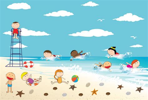 Children And Beach Summer Background Vector Free Vector In