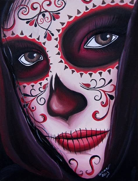 Day Of The Dead Sugar Skull Girl Tattoo Original Oil Painting Via