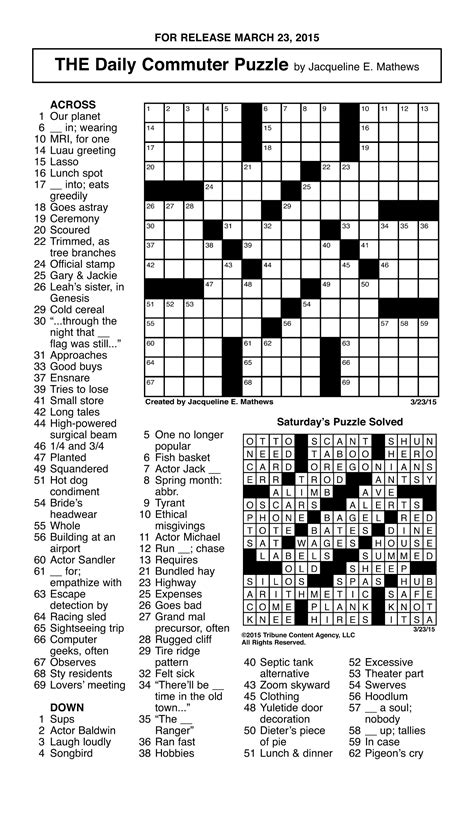Los Angeles Times Sunday Crossword Puzzle Features Timesarguscom