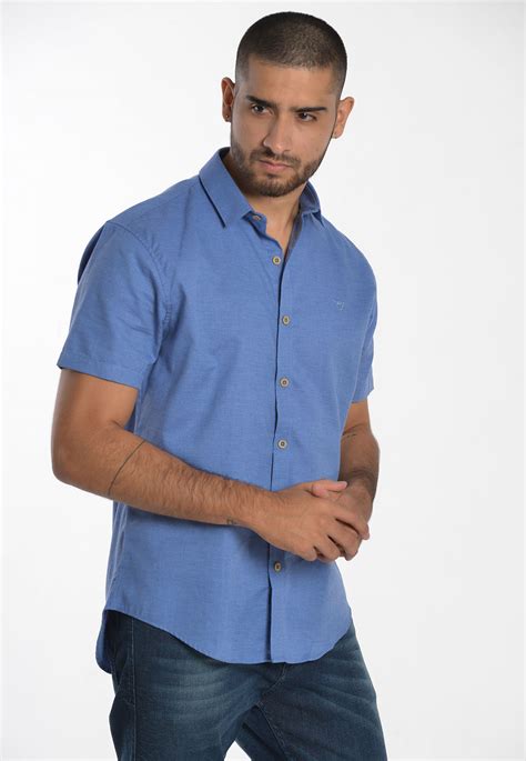 Camisa Manga Corta Para Hombre Basica Azul 100 Algodón Chimay Oficial