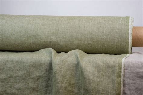 Pure 100 Linen Fabric 220gsm Melange Of Olive Green