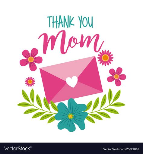 Thank You Mom Message Envelope Floral Decoration Vector Image