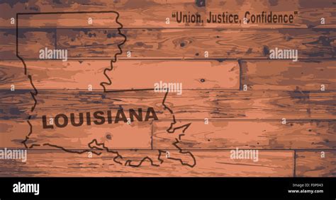 Louisiana State Map Brand On Wooden Boards With Map Outline And State
