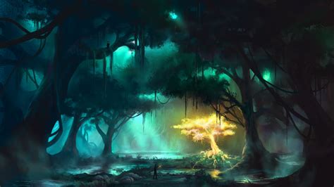 Owl Fantasy Dark Forest Tree Magic Wallpaper 3360x1890 1159683